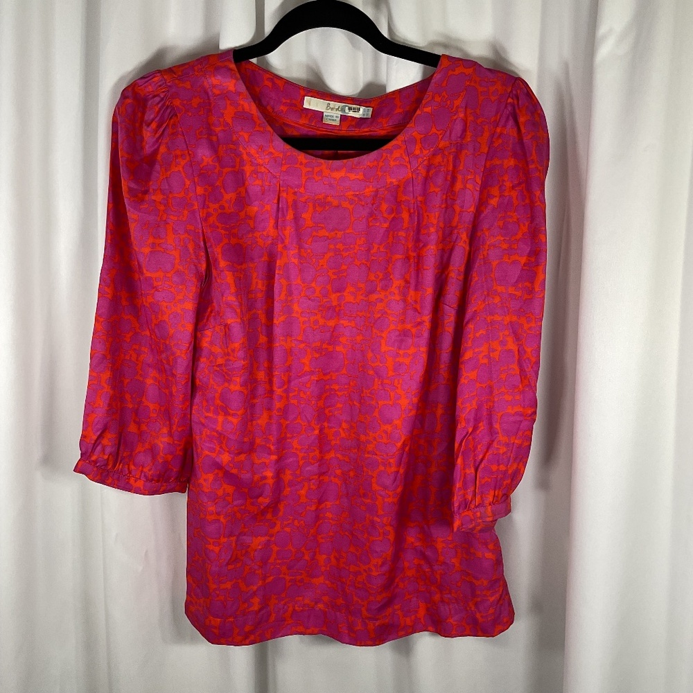 Boden Blouse Womens US 6R Orange Purple Silk Blend Pullover 3/4 Sleeve- 3496
